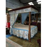 A Mahogany framed Four-poster Double Bed compete with back, mattress, canopy,