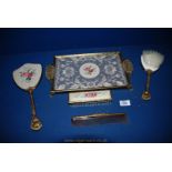Two boxed sets of dressing table sets, one with mirrors,