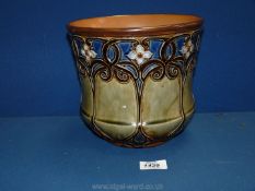 A Royal Doulton lambeth Jardiniere with Liberty style decoration, 7 3/4'' tall,