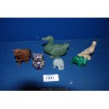 A small quantity of miniature animals including green stone, cloisonne and wood.