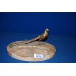 A marble ashtray with figure of pheasant