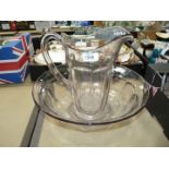 A pressed glass Bedroomware Bowl, 15'' diameter and Jug,