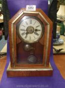 An angular Satinwood cased Postman's alarm type movement Clock,