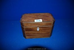 A two compartment Tea Caddy with marquetry edging (linings to caddies missing),