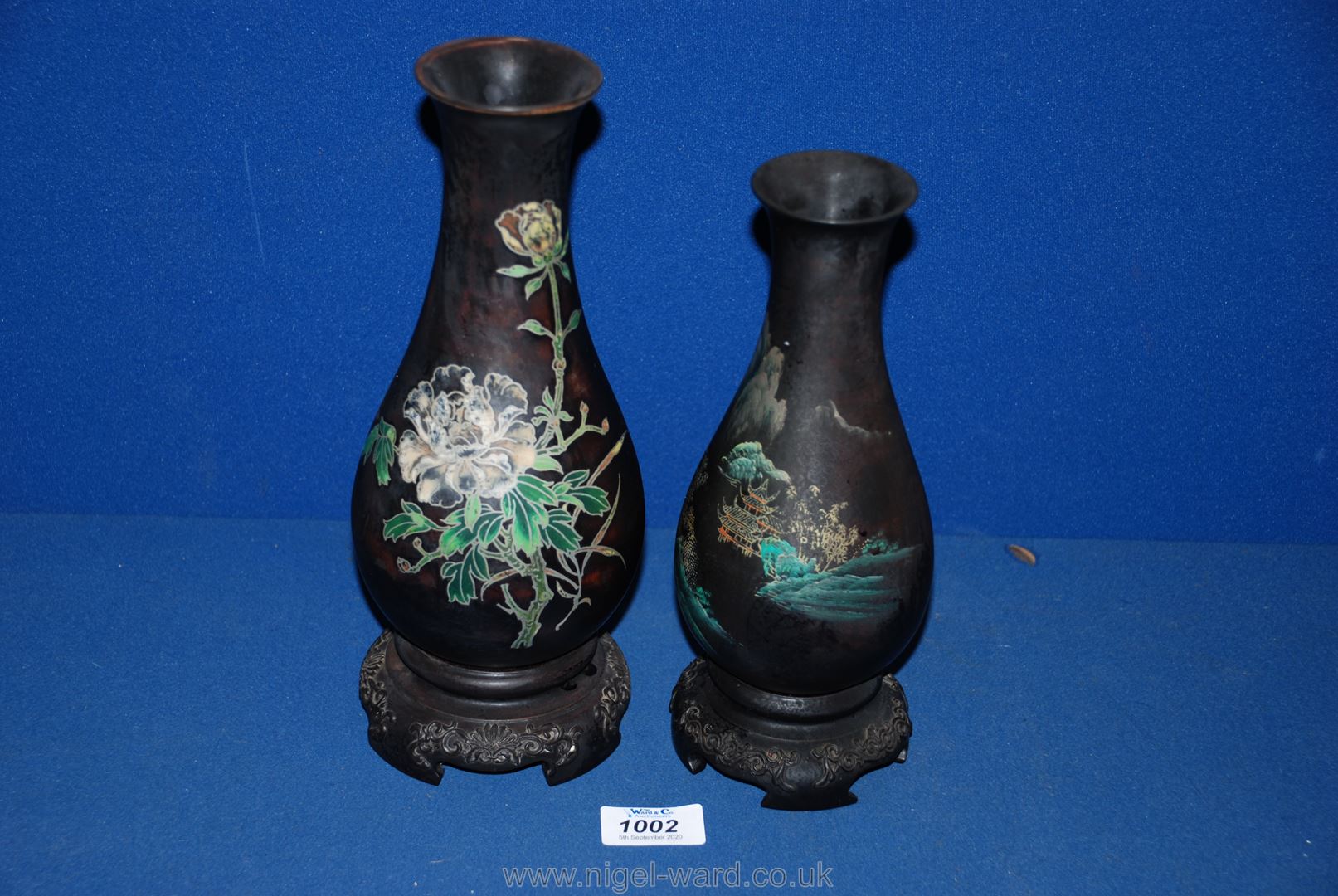 Two oriental lightweight Vases, with oriental design, and incorporating bases,