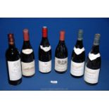 Six bottles of red wine including Gabriel Meffre Grozes - Hermitage 1994 and 1995,