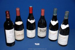 Six bottles of red wine including Gabriel Meffre Grozes - Hermitage 1994 and 1995,