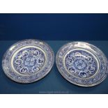 A pair of Turner Goddard & Co flo blue soup Bowls, bearing black stamp similar to the reverse,