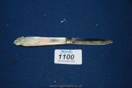 A silver bladed Fruit Knife with mother of pearl handle, hallmarked Birmingham, 1857,