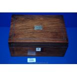 A Rosewood brass inlaid jewellery Box, circa 1880 with a plaque inscribed ''Jane Pierce Maurice'',
