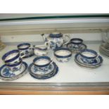 A Booths 'Real Old Willow' Teaset in blue and white with oriental scenes including a teapot,