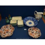 A quantity of china to include green Denby dishes and two vinaigrettes, Imari style plates/dishes,