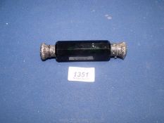 A dark green faceted ten sided Scent Bottle having silvered mounts/hinged lid, 4 11/16'' long.