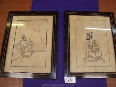 A pair of fine late Mughal school pen and ink Drawings probably by the same hand and from a single