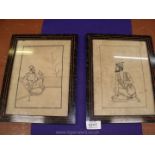 A pair of fine late Mughal school pen and ink Drawings probably by the same hand and from a single