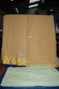 Two double yellow wool Blankets by Air-Cel,Scotland and a single green candlewick Bedspread.