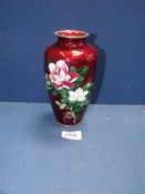 Ando Jubei: A fine ginbari cloisonne Vase, roses against a blood red ground,