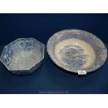 Two blue and white Bowls, one octagonal in shape by Adams,