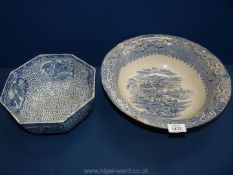 Two blue and white Bowls, one octagonal in shape by Adams,