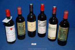 Six bottles of red wine including two of Chateau Brisson Cotes de Castillion 1990,