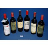 Six bottles of red wine including two of Chateau Brisson Cotes de Castillion 1990,