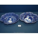 A pair of Flo blu Dishes with central panel depicting portraits, Jean Baptist Grevze.