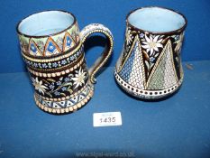 A Thoune pottery Tankard and vase, (chips to base of tankard).