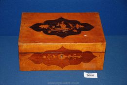An inlaid squirrel jewellery Box, 9 3/4'' long x 7'' x 4'' deep.