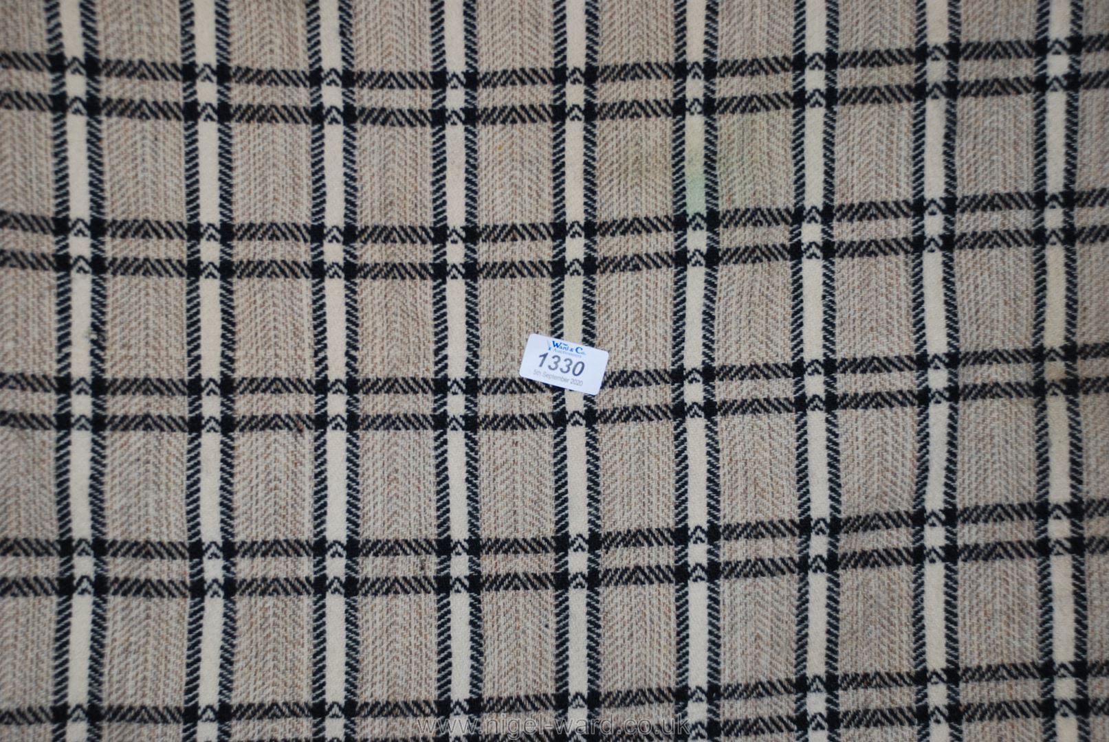 A double wool Blanket in brown and black check (some holes) and a cream woollen shawl. - Image 2 of 2