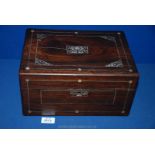 A Rosewood Mother of Pearl inlaid Writing Box, circa 1880, 12'' long x 9'' x 6 1/2'', a/f.