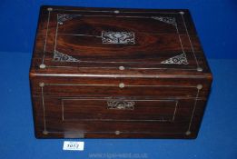 A Rosewood Mother of Pearl inlaid Writing Box, circa 1880, 12'' long x 9'' x 6 1/2'', a/f.