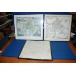 Three framed Maps including a print of Taylor's map of Hereford 1757,