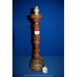 A carved wood Table Lamp with Acanthus leaf and other detail, 20'' tall.