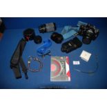 A Zenit II SLR Camera and accessories including Helios -44m-4 lens, Carl Zeiss Jena DDR ,