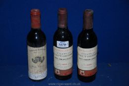 Three 375 ml bottles of red wine including two of Chateau Haut-Brisson Saint Emilion Grand Cru 1988