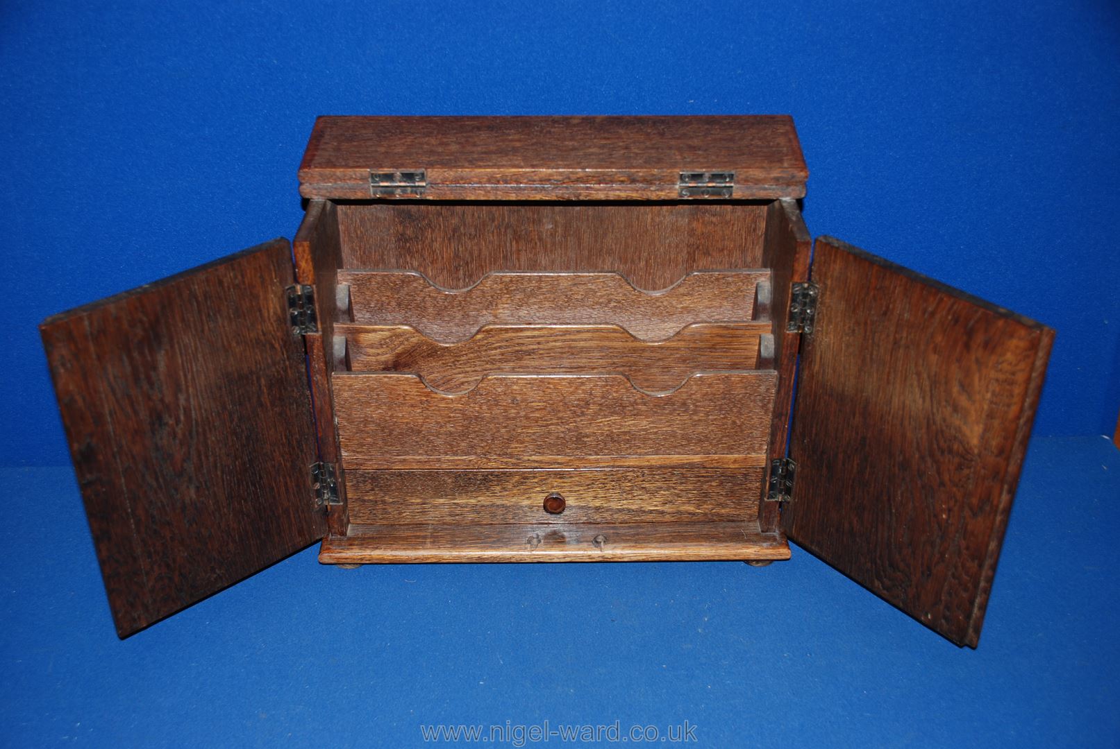 An Oak Stationery Cabinet opening to reveal three letter racks and one drawer to base, - Image 2 of 2