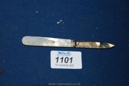A silver bladed Fruit Knife with mother of pearl handle, having daisy design, Birmingham 1840,