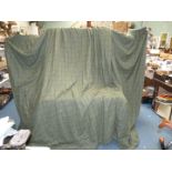 A large Curtain, lined, in green tailor's/outfitter's tweed-type fabric, 23' wide x 90'' drop.