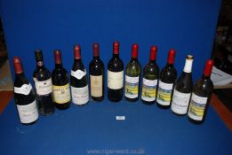 Eleven bottles of red and white wine including Saint Amour 1995, Chilean Cabernet Sauvignon,