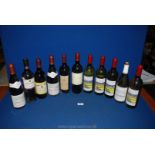 Eleven bottles of red and white wine including Saint Amour 1995, Chilean Cabernet Sauvignon,