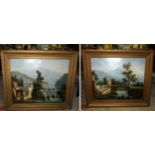 A pair of gilt framed Oils on canvas of Italianate river landscapes,