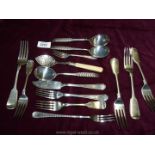 Miscellaneous plated cutlery, bone handled jam spoon, etc.