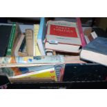 A box of books: Evelyn Waugh, The Royal Shopping Guide, Kings and Queens of England,