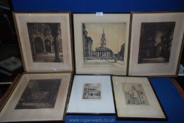 Six Etchings including Donald Crawford and Henry Rushby.