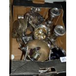 A quantity of plated items including candlesticks, ashtrays,