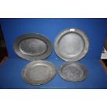 Three graduated London Pewter Plates, 10 1/2'', 12'' and 13'' diameter,