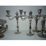 A pair of very nice silver plated Candelabra with crossed arms, one a/f, 16 1/2'' tall.