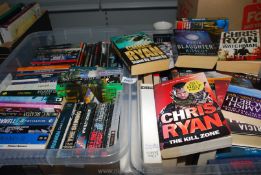 Two tubs of paperback novels: Chris Ryan, Patricia Cornwall,