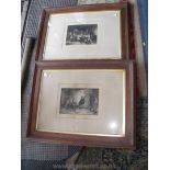 Two large oak framed steel Engravings of a family at the kitchen table and a barefoot lady with her