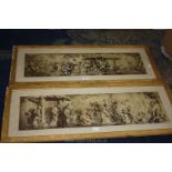 Two framed Prints depicting scenes from the Birth of Jesus, 44" x 17".